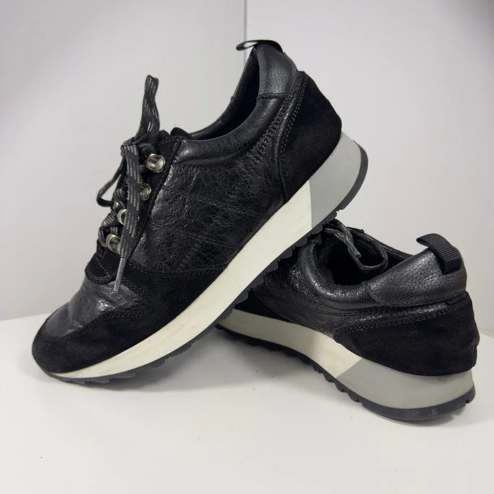 Kanna Mixed Media Black Leather Suede D-Ring Sneakers Women's Size 39EU 8.5US